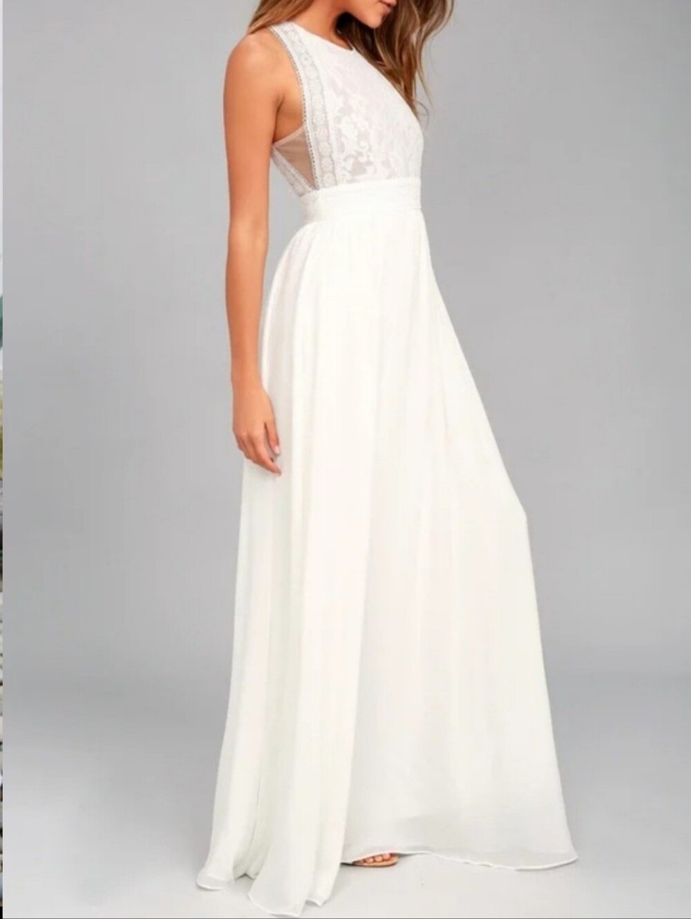 The Lulus Forever and Always White Lace Maxi Dress Sz Small